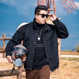 胖胖星球大码装士夹克秋冬季加厚韩式潮流休闲呢料立领外套210斤