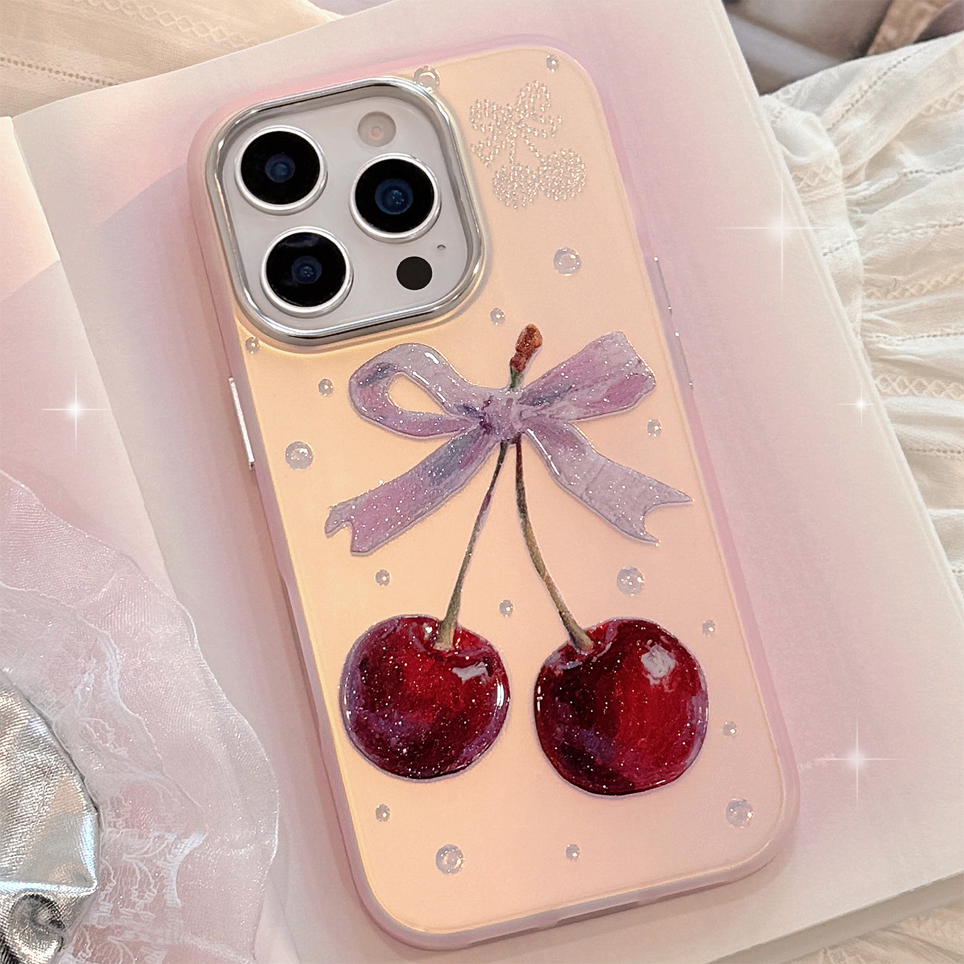 琉砂适用iphone16手机壳蝴蝶结樱桃17Promax苹果13防摔14公主风13