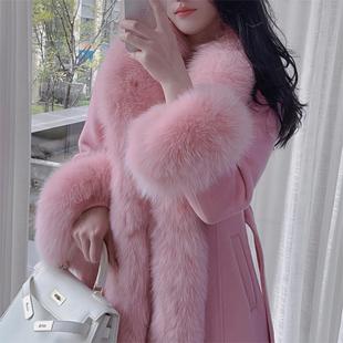 狐狸毛领 知性优雅名媛职场双面羊绒大衣新款 富家千金冬装 时尚