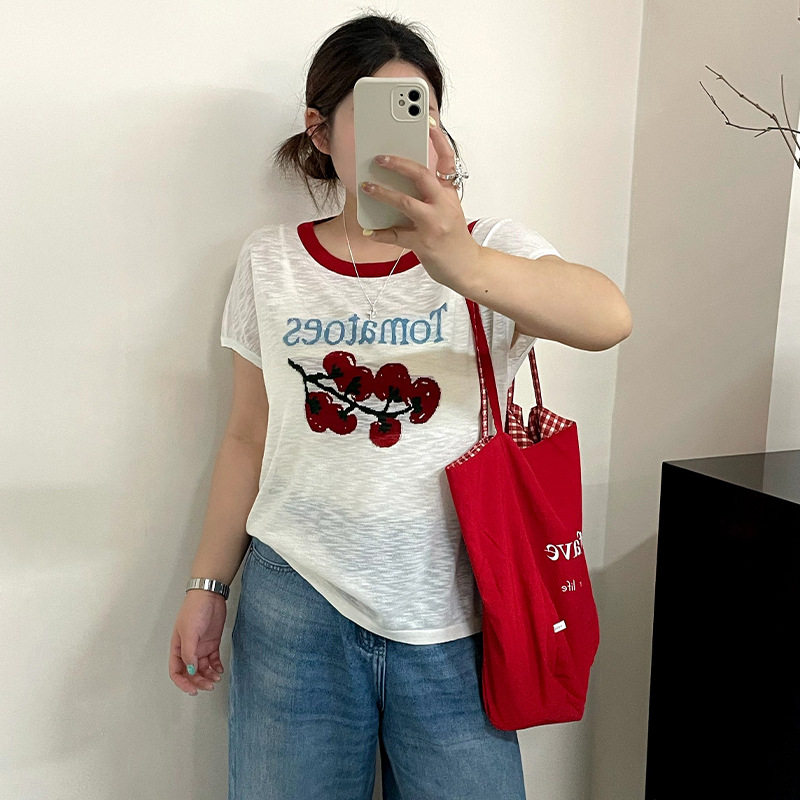 大码23960女装圆领撞色针织衫上衣2026夏款胖mm薄款休闲短袖t恤女