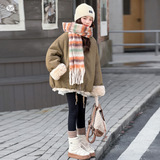 女童205年冬季新款两面穿毛毛衣女大童宽松御寒保暖棉衣加厚外套，童装外套，祺儿童装