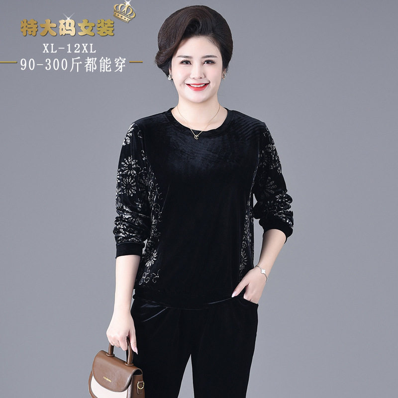 200斤胖妈妈春秋T恤加肥加大码中老年女装新款丝绒打底衫时尚上衣