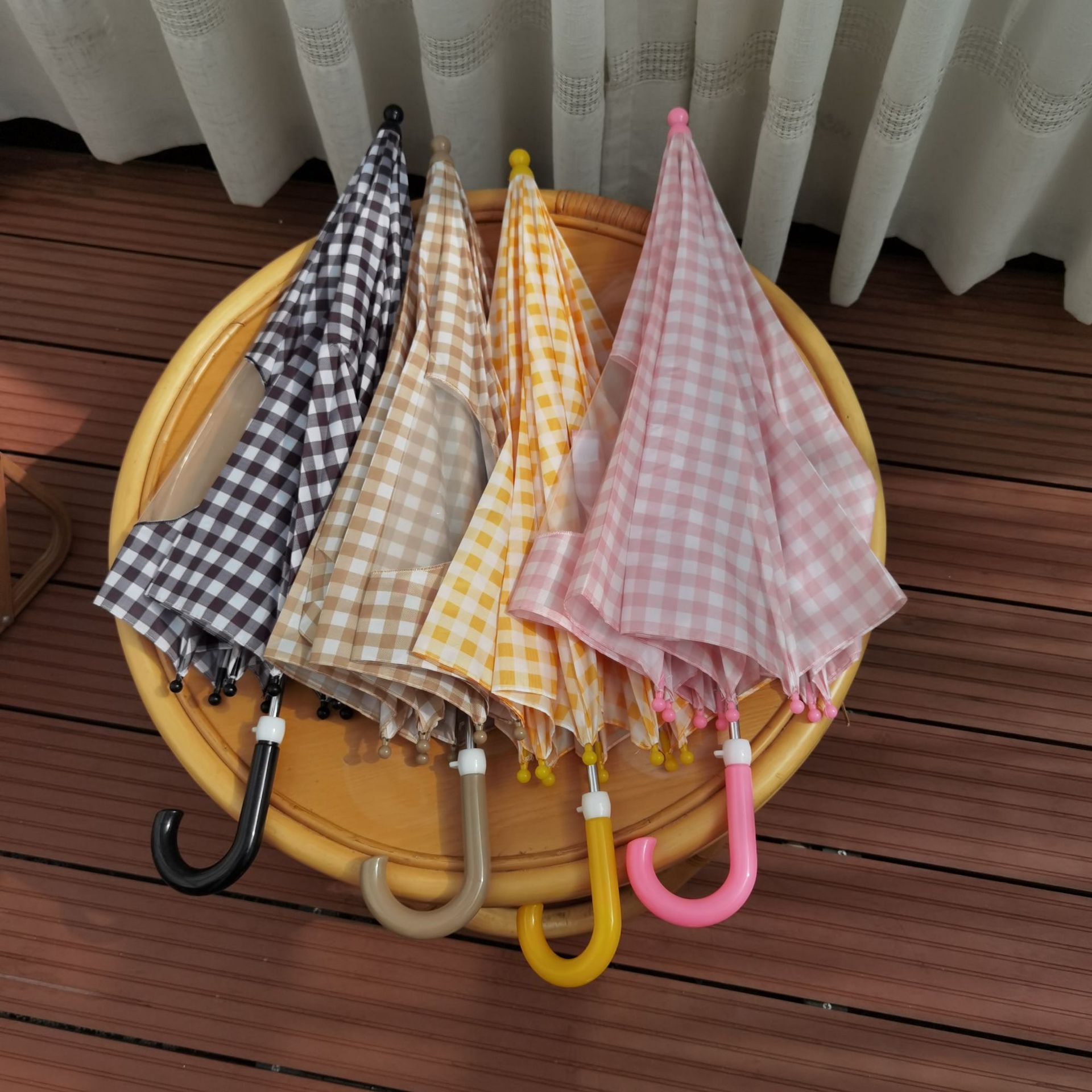 enbihouse新款ins北欧风复古格子透明视窗三色儿童小雨伞