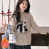 女童加厚毛衣2025年秋冬新款卡通刺绣针织衫中大童可爱打底衫冬装，童装毛衣，祺儿童装