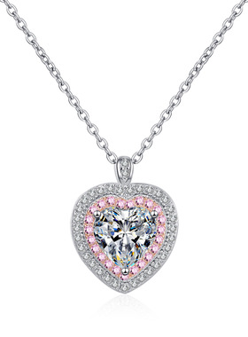 925纯银项链女爱心包莫桑石吊坠镀pt950分玫瑰金色锁骨链现货