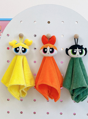 飞天小女警PPG擦手巾 珊瑚绒挂式吸水柔软卡通可爱厨房浴室小抹布