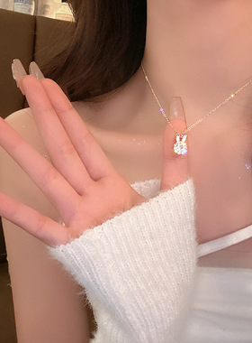 微镶兔子项链耳钉戒指女长款春季装饰配饰2025年新款耳钉戒指