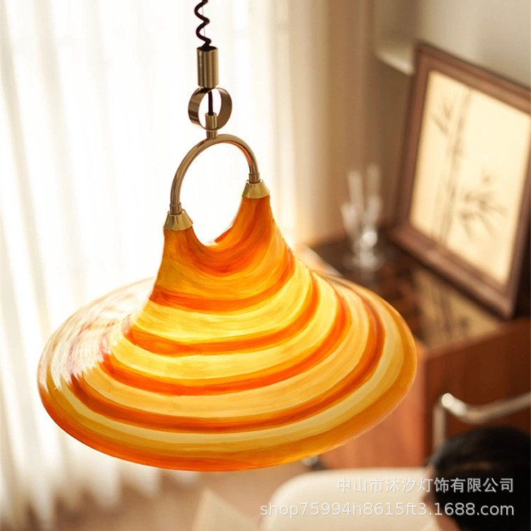 中古喇叭餐厅吊灯创意个性艺术吧台灯氛围感可调节升降彩绘书房灯