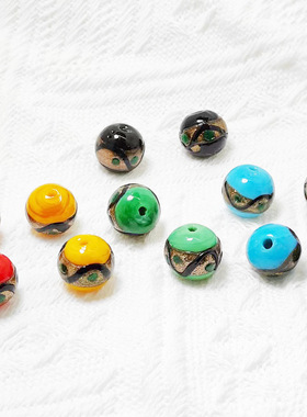 10颗 带孔宫廷金丝珠琉璃珠散珠水晶圆珠diy饰品配件手链材料串珠