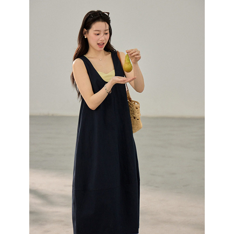 【歌铭】韩系U领宽松背心连衣裙女装夏季新款通勤叠穿中长裙CD071