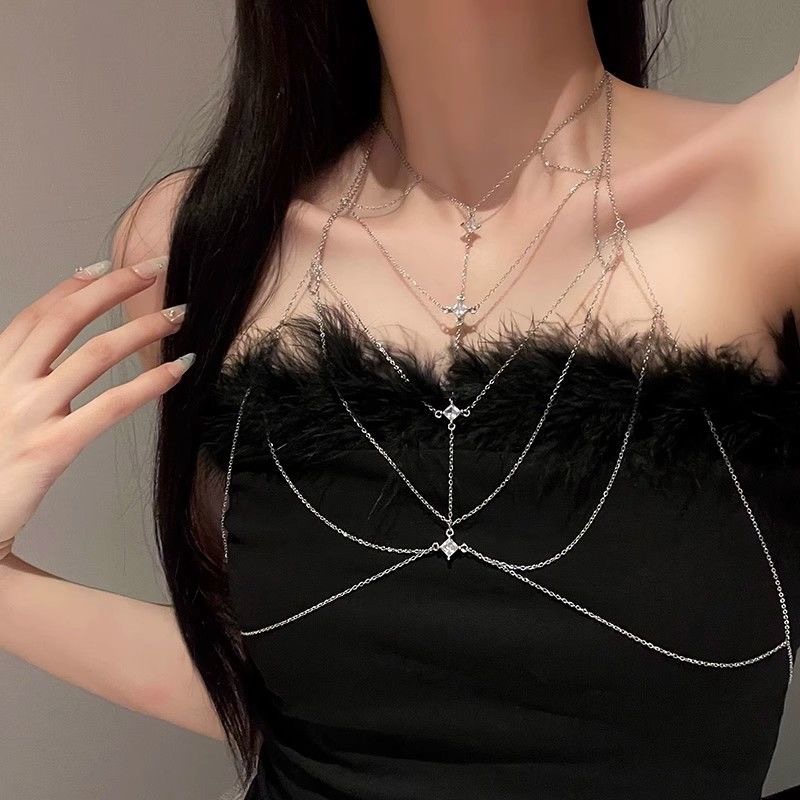 辣妹性感超闪锆石胸链欧美ins百搭级感比基尼吊带身体链项链女