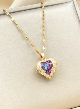 炫彩海洋之心吊坠钛钢项链女韩版轻奢闺蜜女友锁骨链饰品厂家