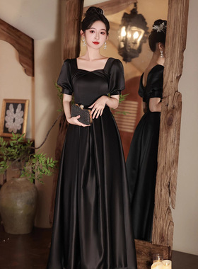 黑色晚礼服端轻奢小众秋季名媛气质宴会新款生日聚会主持连衣裙