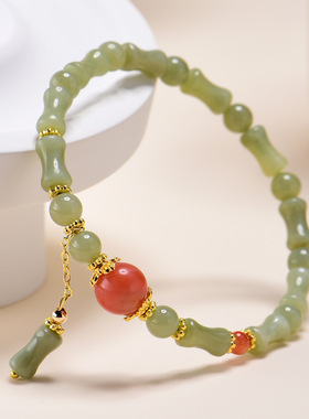 天然和田玉节节高南红玛瑙手链新款中式文创国潮上岸女士手串