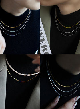 叠戴简约针式万能链通体925银保色项链素链可调节长短锁骨链手链