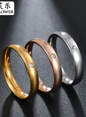 4MM镶钻球面光面可刻字戒指 简约设计情侣款指环情侣礼物优雅个性
