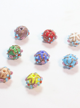 10颗 带孔香灰绕丝金箔珠宫廷琉璃散珠穿孔串珠饰品配件手链材料