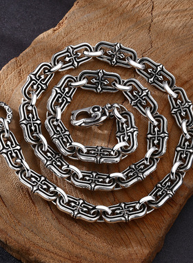 小众银饰男士s925纯银项链复古回形针项链复古男女同款情侣饰品