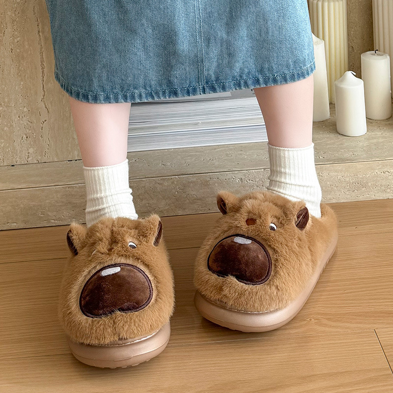 棉拖鞋女冬季2025新款居家加绒加厚踩屎感卡通土拨鼠毛绒棉拖大童