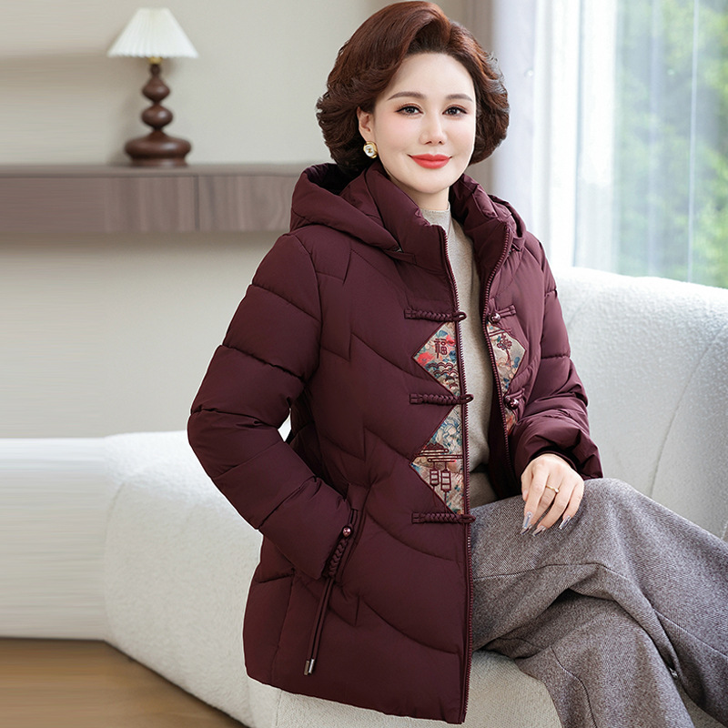 妈妈绣花棉衣女中老年人棉服奶奶棉袄加绒外套老人老太太秋冬衣服
