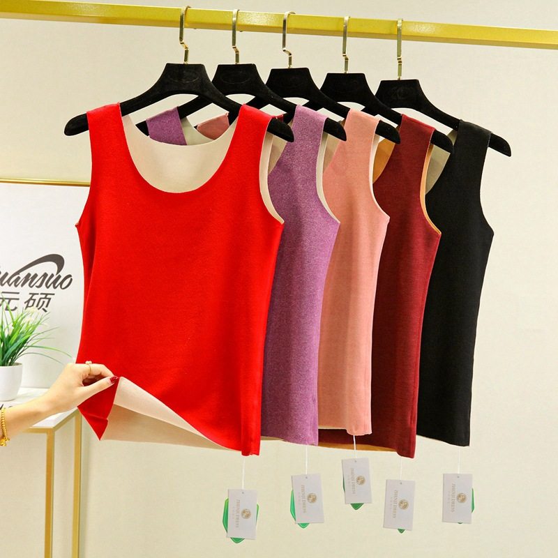 好货AB面德绒保暖背心无痕女士加绒加厚保暖内衣内穿上衣打底衫冬