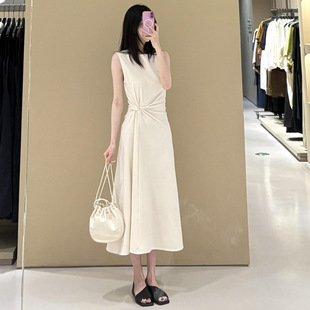 C家标准版型围裹式纽结连衣裙白色棉质修身裙2026夏新品