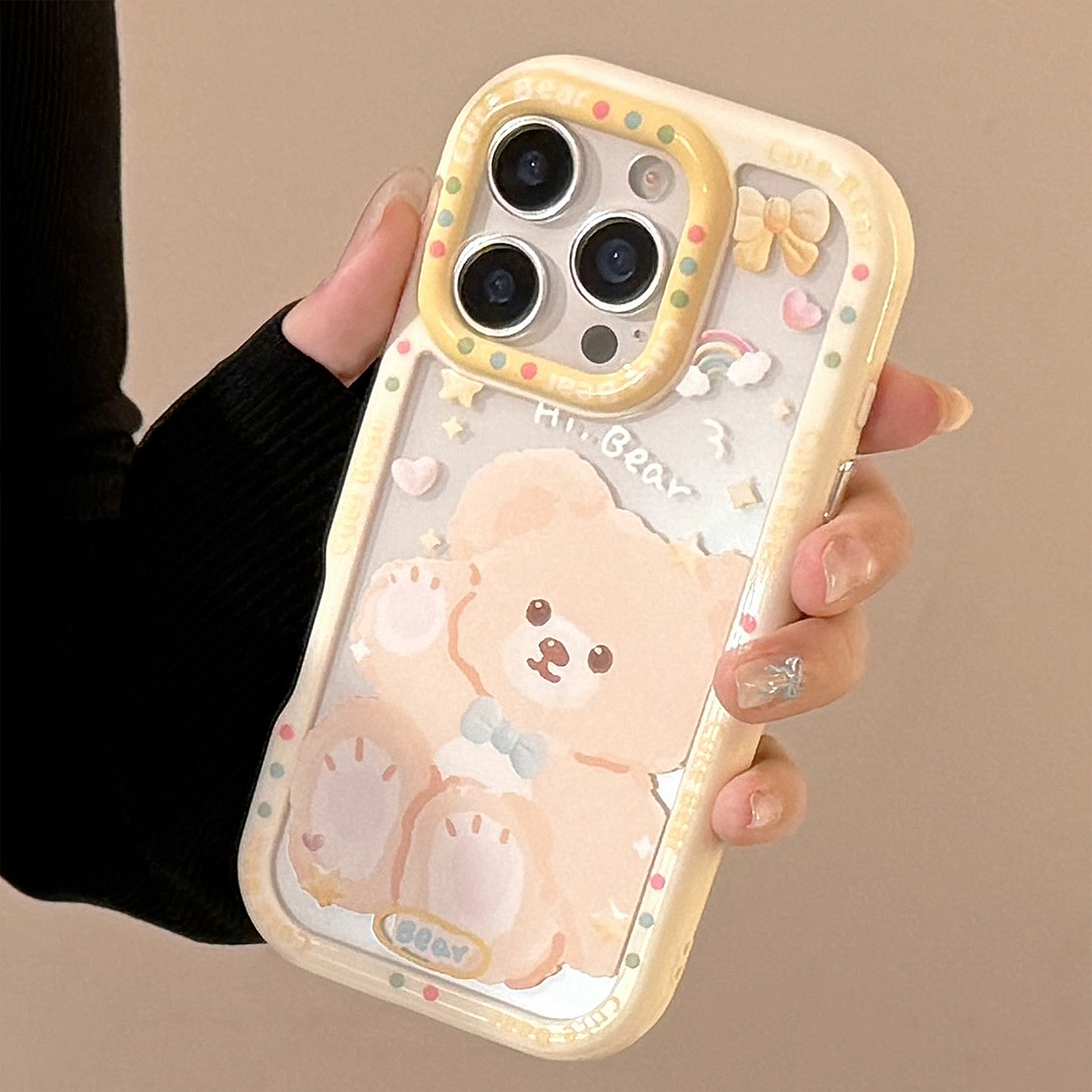 软萌小熊适用苹果16pro max手机壳ins风iphone15卡通11亚克力13硬