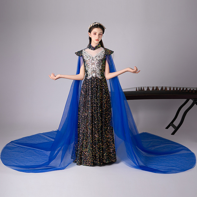 儿童民乐演奏礼服2025新款轻奢亮片中国风女童古筝琵琶演出服厂家