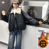 女童夹棉皮衣外套2025秋冬新款中大童韩系翻领夹克衫学生外出上衣，童装夹克，祺儿童装