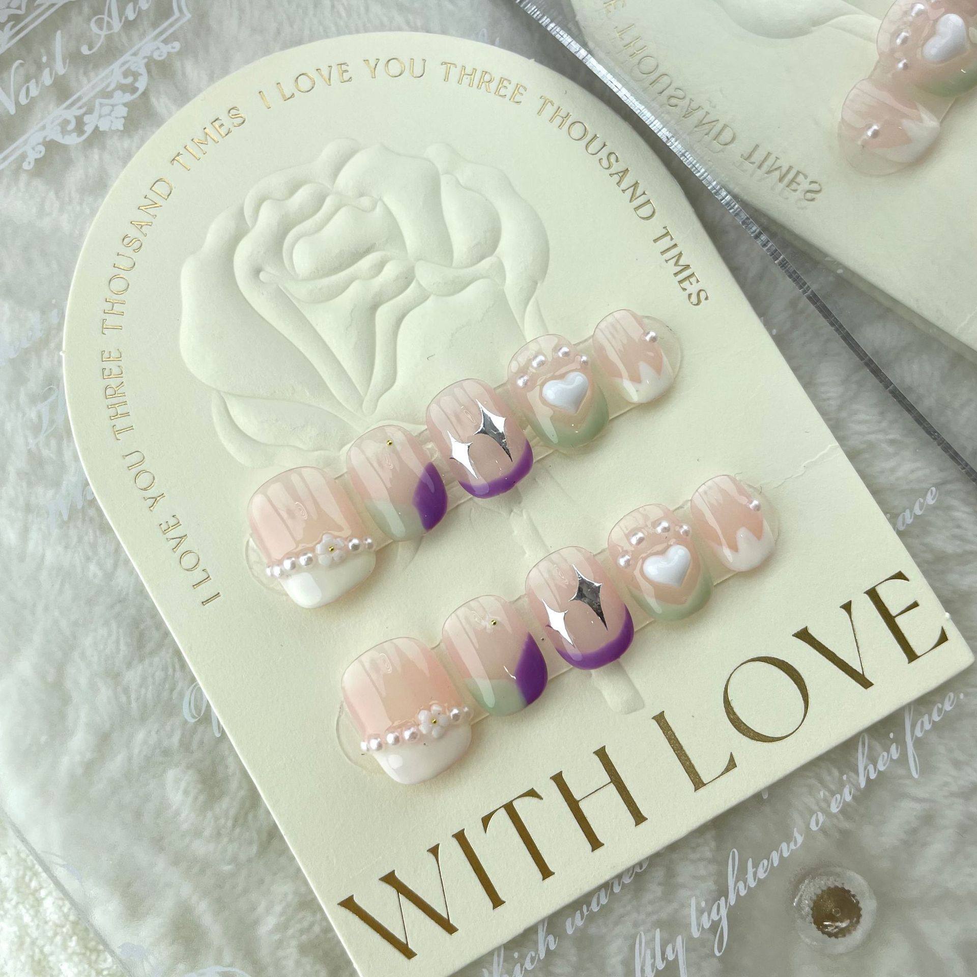 纯手工实拍春夏甜心马卡龙美甲韩系小清新范爱心夏日新款显白黄皮