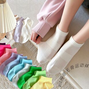 新春夏纯棉网眼无骨运动短袜 ins日系简约网眼透气糖果色船袜子女