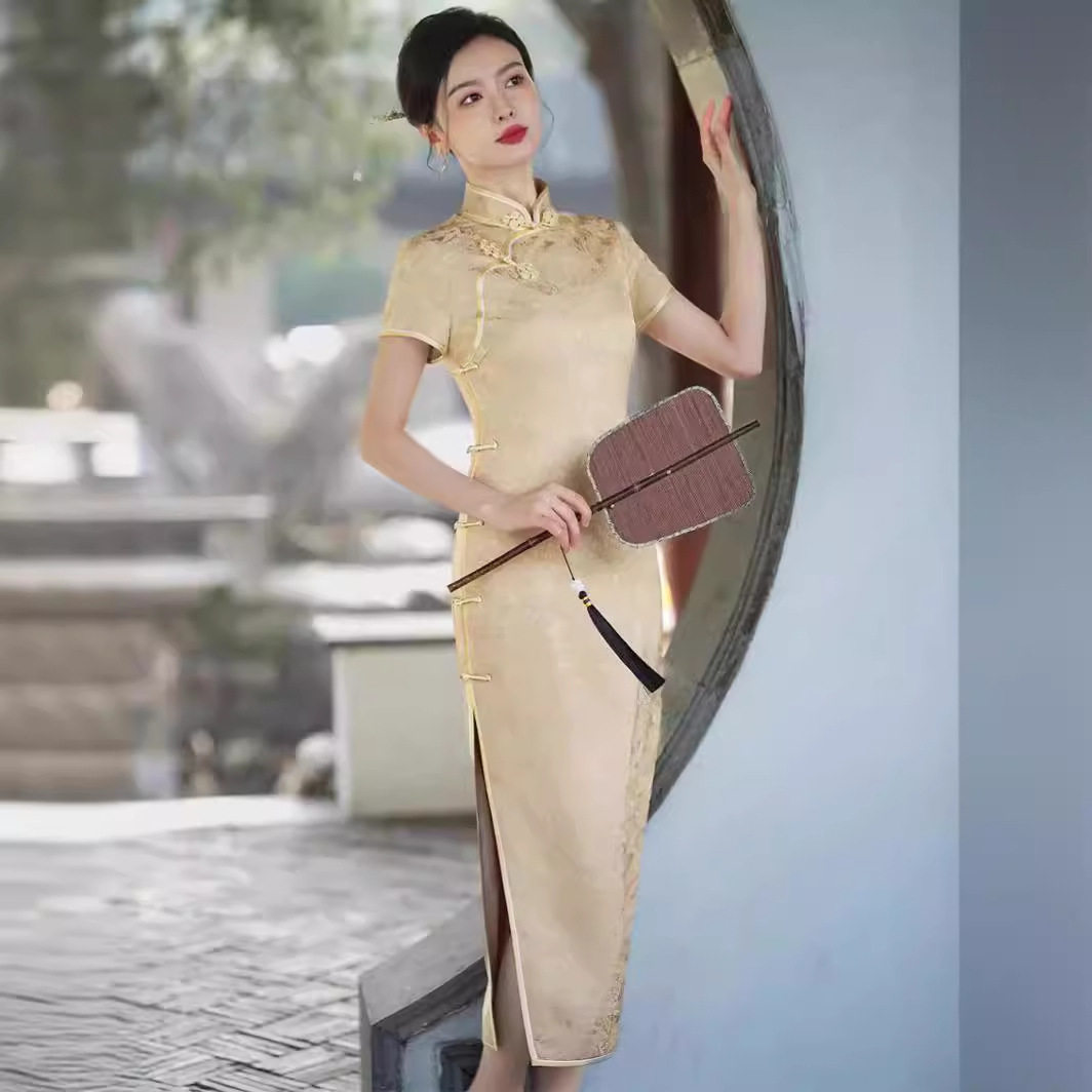 档交织桑蚕丝旗袍2026新款新娘婚宴礼服中式国风真丝旗袍连衣裙
