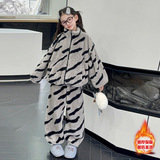 女童睡衣套装2025冬季新款中大童斜纹家居服两件套双面绒外套长裤，童装家居服（睡衣），祺儿童装