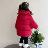 女童加绒棉衣冬季2025新款儿童洋气新年棉衣女冬季红色保暖外套，童装棉衣，祺妙童装