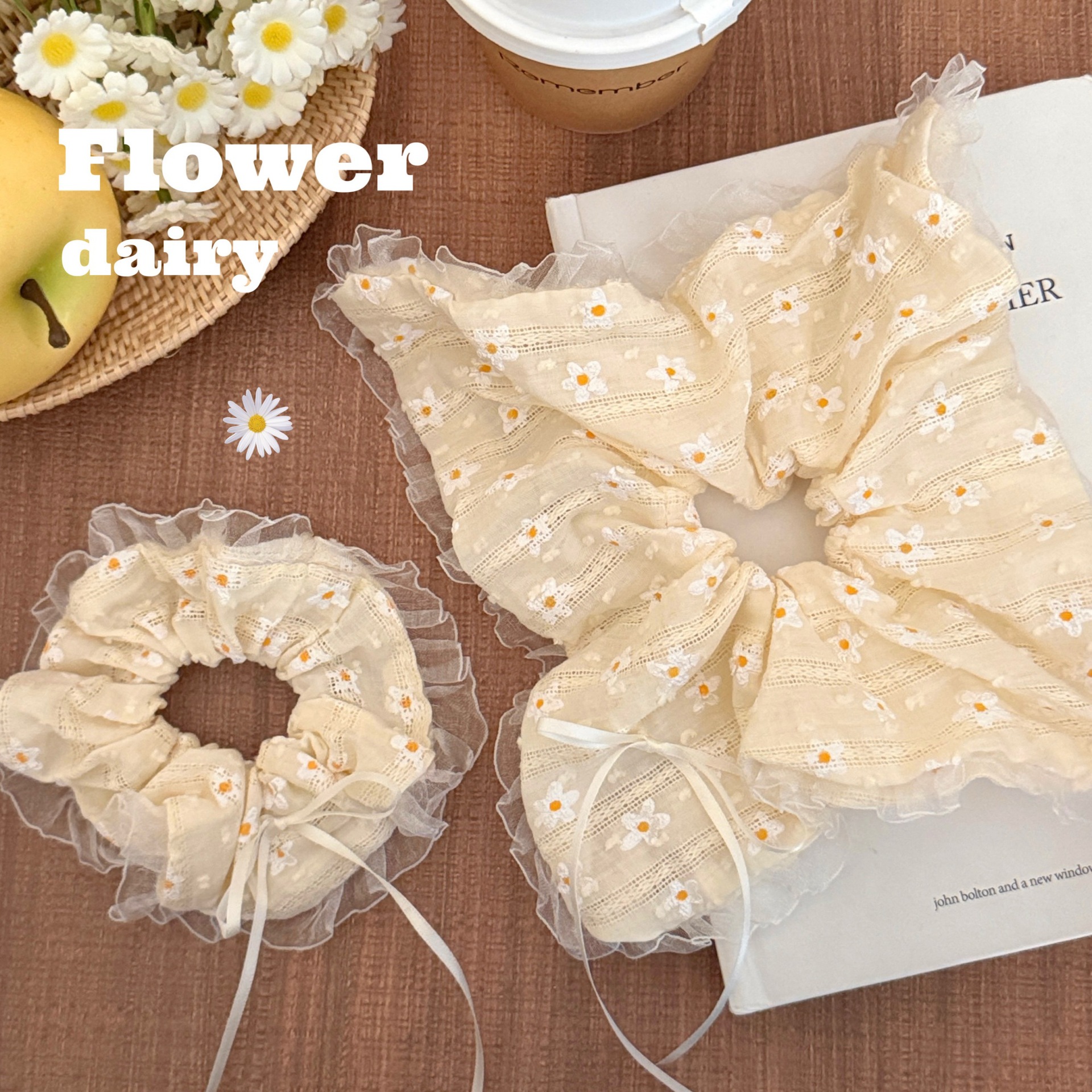 颜值小雏菊大肠发圈夏季百搭丸子头发绳大号方巾圈少女气质头绳
