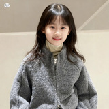 女童毛毛衣外套2025年秋冬新款中大童韩系夹克衫冬装外出立领上衣，童装外套，祺儿童装