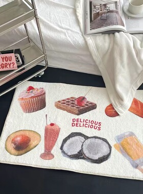 美式卧室地毯可爱客厅茶几毯植绒地垫ins风仿羊绒卧室卡通撸猫感