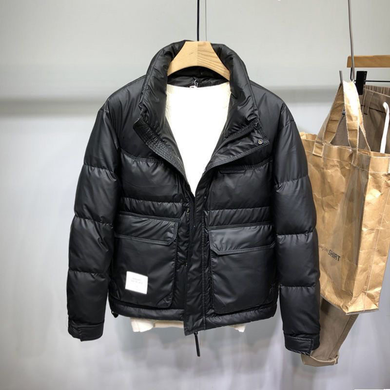 男装秋冬立领羽绒服外套通勤风保暖防寒鸭绒皮面户外皮夹克袄子潮