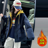 女童夹棉加厚外套2025年冬季新款工装派克服中大童保暖冲锋衣棉服，童装棉衣，祺儿童装