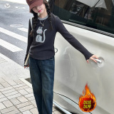 冬季中大女童加绒打底衫新款女孩卡通圆领内搭百搭长袖T恤修身潮，童装外套，祺儿童装