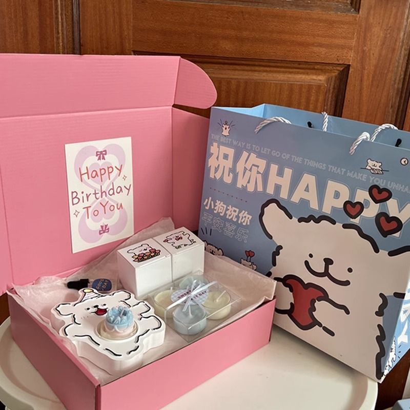 蓝色线条小狗香薰蜡烛 氛围女生日礼物家用大豆蜡持久扩香石礼盒