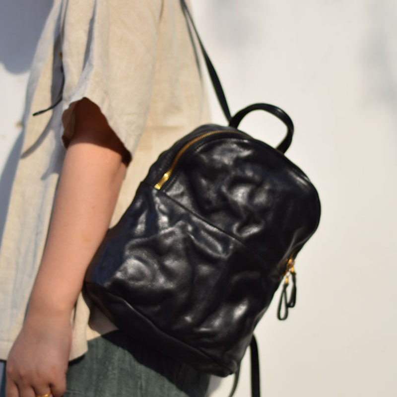 复古头层牛皮植鞣皮重洗水个性手工真皮双肩包百搭休闲经典女