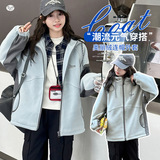 女童2025年新款时尚奥利绒保暖加厚连帽外套户外秋冬休闲简约修身，童装外套，祺儿童装