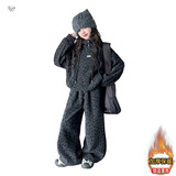 女童豹纹套装加厚2025年秋冬新款中大童时髦连帽卫衣阔腿裤两件套，童装休闲套装，祺儿童装