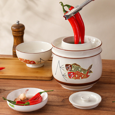 欧兰摩尔釉下彩手绘陶瓷泡菜坛子家用四川咸菜酸菜缸腌菜密封储物