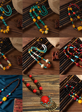 个性复古西藏族民族风项链女士毛衣链配饰蜜蜡挂饰吊坠藏式饰品