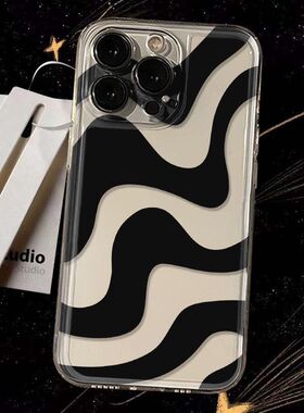 Black Stripe Clear Transparent Shockproof Case 适用 iPhone 17 16 Pro Max 15 14 Precise Space Case