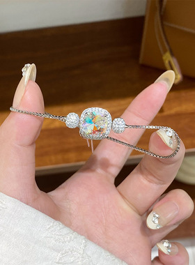 复古时尚精致老钱风简约气质百搭方形锆石手链轻奢中古手饰订结婚