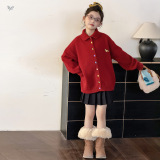 女童秋冬新款2025年爱心彩色扣小马刺绣毛衣开衫女孩学院风针织衫，童装毛衣，祺儿童装