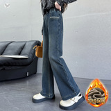 女童加绒喇叭裤2025年秋冬新款中大童后袋刺绣阔腿裤皮标微喇长裤，童装裤子，祺儿童装